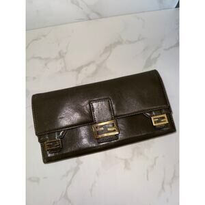 Fendi Dark Brown Iconic Fendi logo Leather Wallet